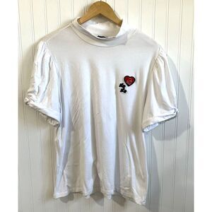 Karl Lagerfeld T Shirt Womens XL White Puff Short Sleeves Mock‎ Neck XOXO Heart